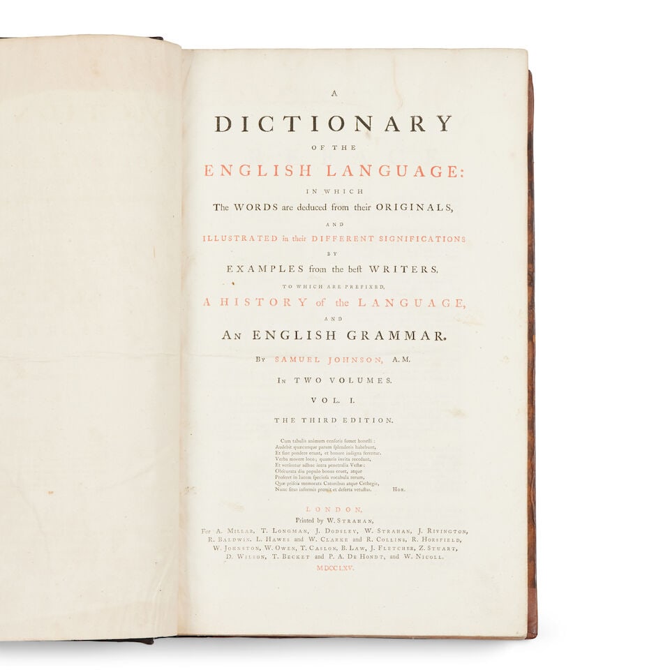 JOHNSON (SAMUEL) A Dictionary of the English Language, 2 vol., W. Strahan for A. Millar, T. Long... - 2