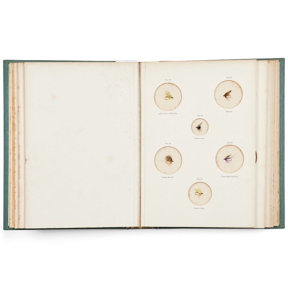 RONALDS (ALFRED) The Fly-Fisher's Entomology, 2 vol., Liverpool, Henry Young & Sons, 1913: RONALDS (ALFRED) The Fly-Fisher's Entomology, 2 vol., presentation copy ??? one of 250 copies, plates, some hand-coloured, vol. 2 with 48 actual flies in sunken mounts, original morocco-backed cloth,