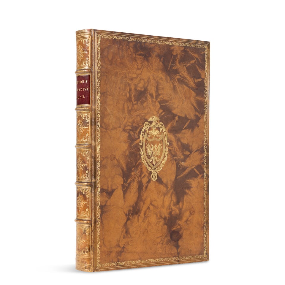 MILTON (JOHN) Paradise Lost. A Poem, Glasgow, Foulis, 1770: MILTON (JOHN) Paradise Lost. A Poem, engraved portrait on title-page, light spotting and offsetting (mostly to title), fine tree calf gilt with Maxwell emblem and motto on upper cover, gilt dentelles