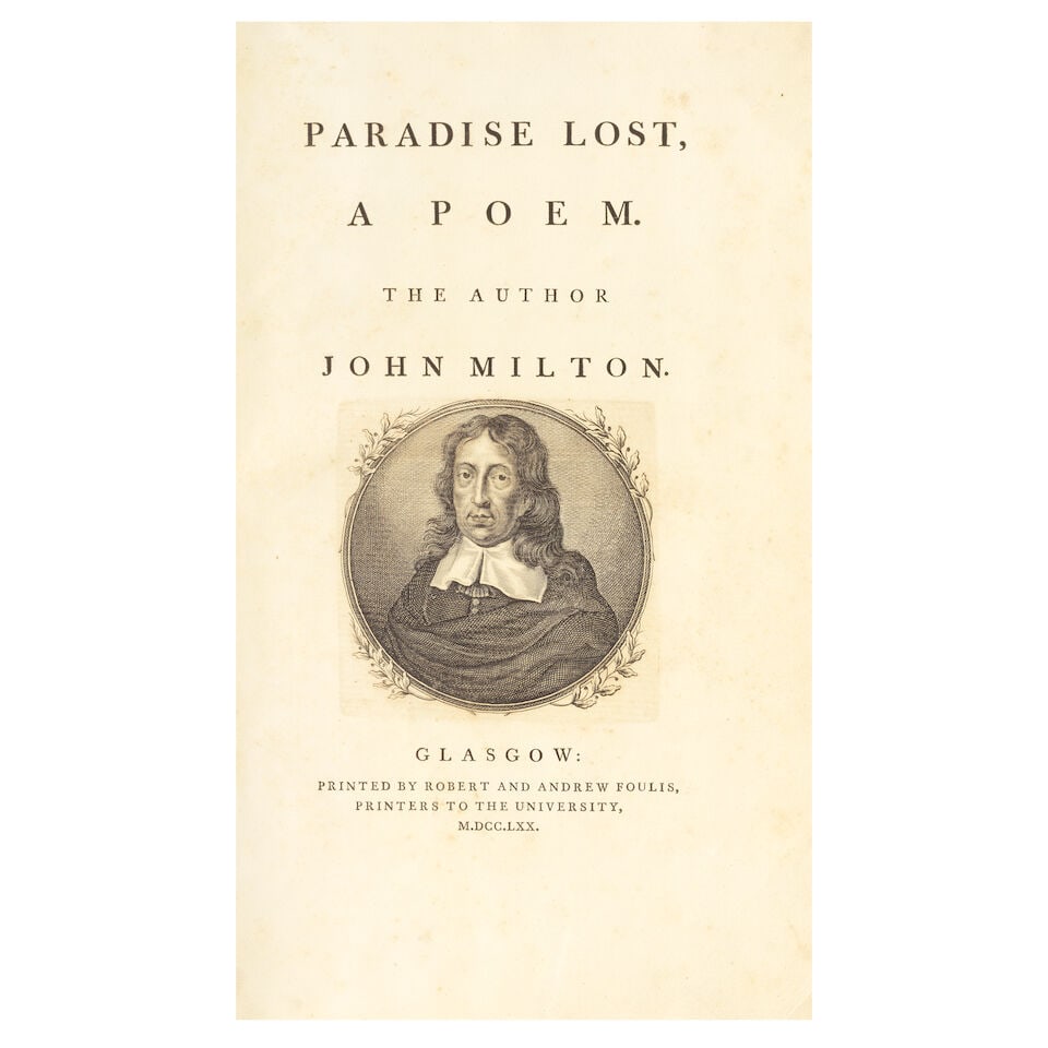 MILTON (JOHN) Paradise Lost. A Poem, Glasgow, Foulis, 1770 - 2