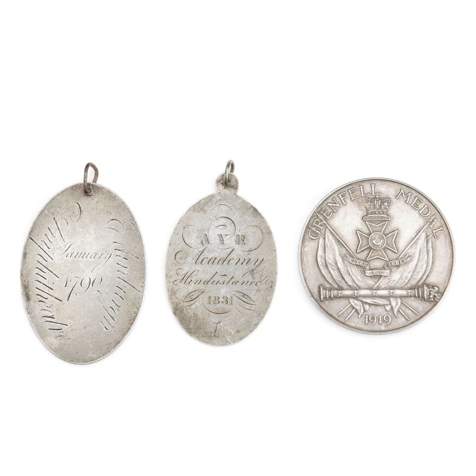 A George III silver Edinburgh Amphitheatre pass Circa 1790 (3): A George III silver Edinburgh Amphitheatre pass Circa 1790 Engraved 'Sir Willm Maxwell of Monreith Bart.' and 'Edinburgh Amphitheatre January 1790', 5.1cm high, together with a silver medal for Ayr