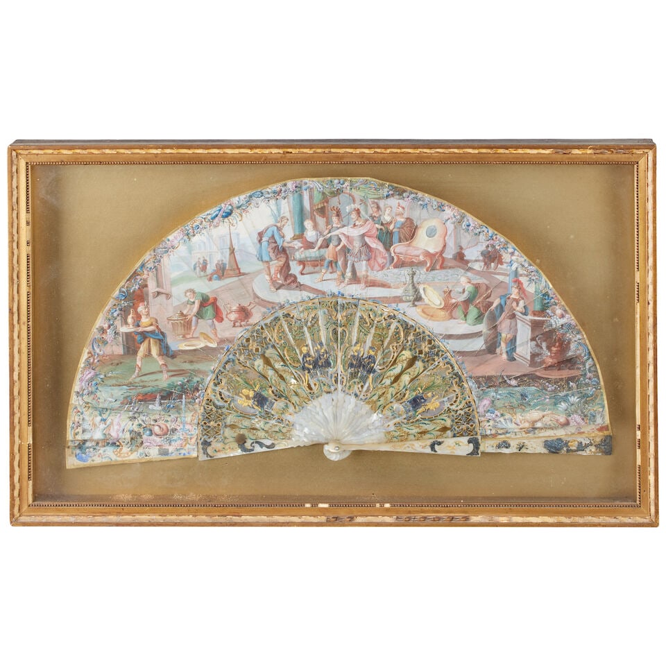 Four cased Continental folding marriage fans Possibly Italian, circa 1800 - 2