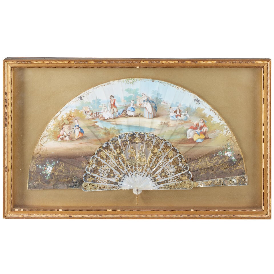 Four cased Continental folding marriage fans Possibly Italian, circa 1800 - 3