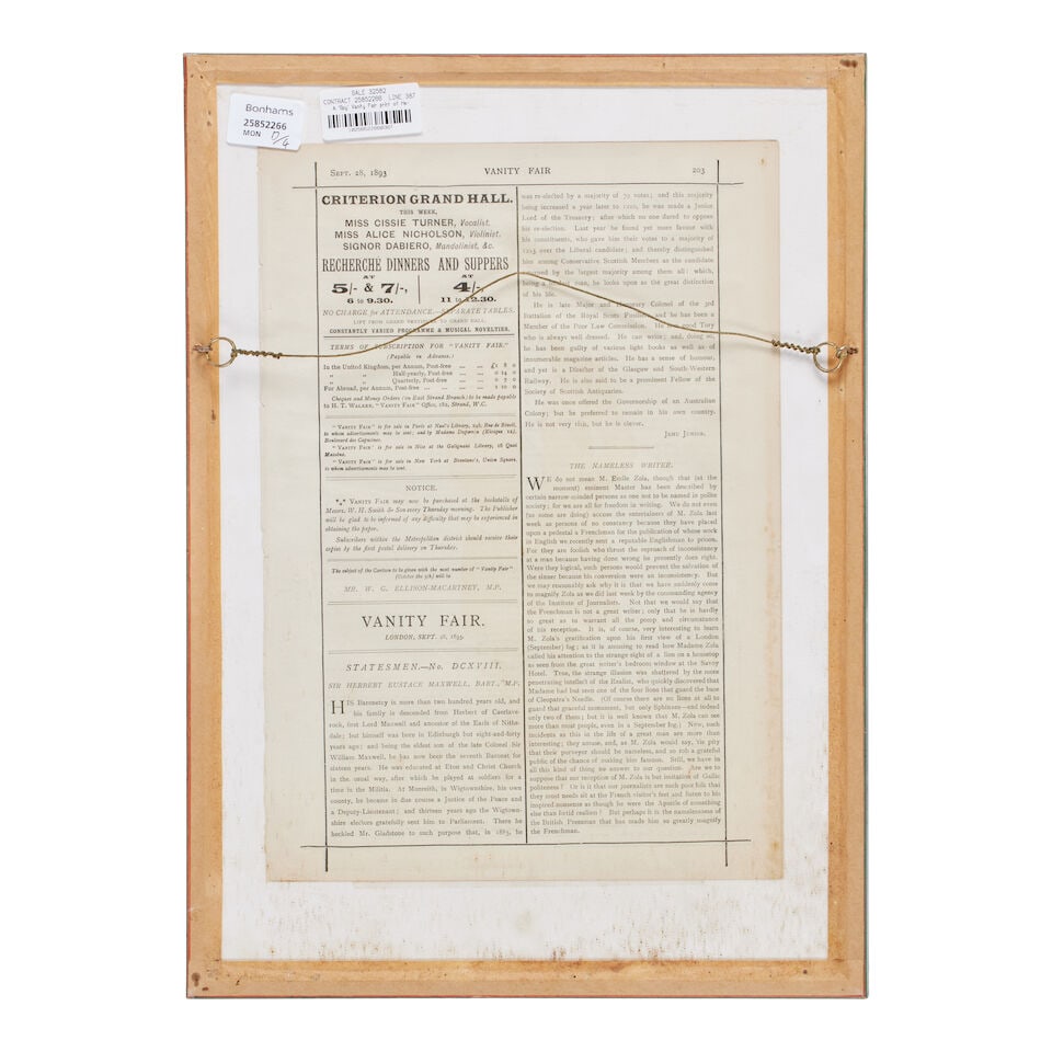 A 'Spy' Vanity Fair print of Herbert Maxwell 'Wigtownshire', from the publication dated Sept 28t... - 8