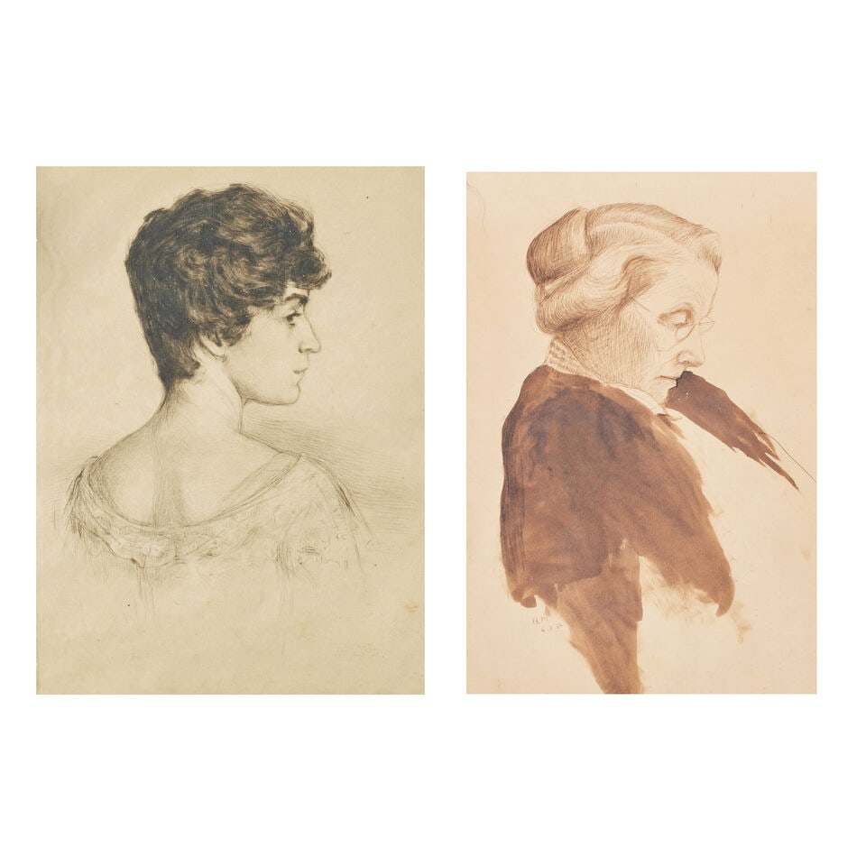 Sir Herbert Maxwell (British, 1845-1937) A profile sketch of possibly Lady Mary Maxwell (And a c... - 2