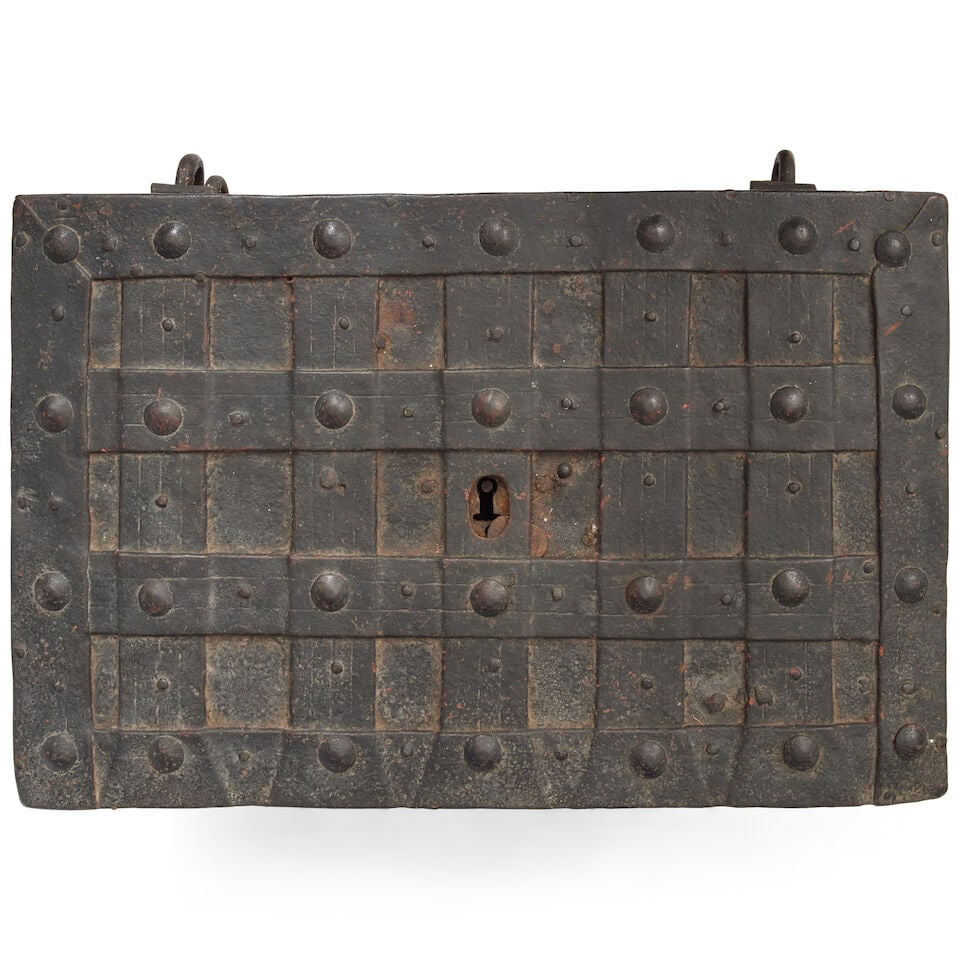 An iron and iron bound strong box or armada chest German, late 17th / early 18th century - 2