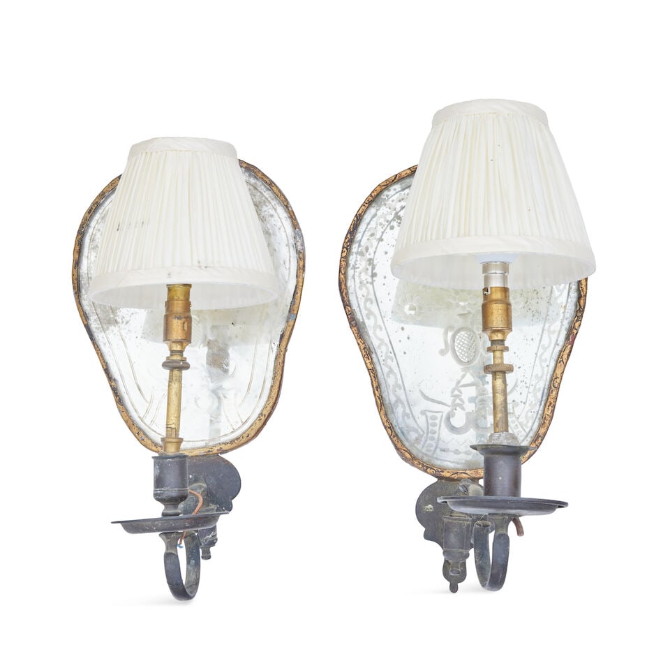 A pair of gilt brass and etched glass girandoles Probably early 19th century (2) - 2