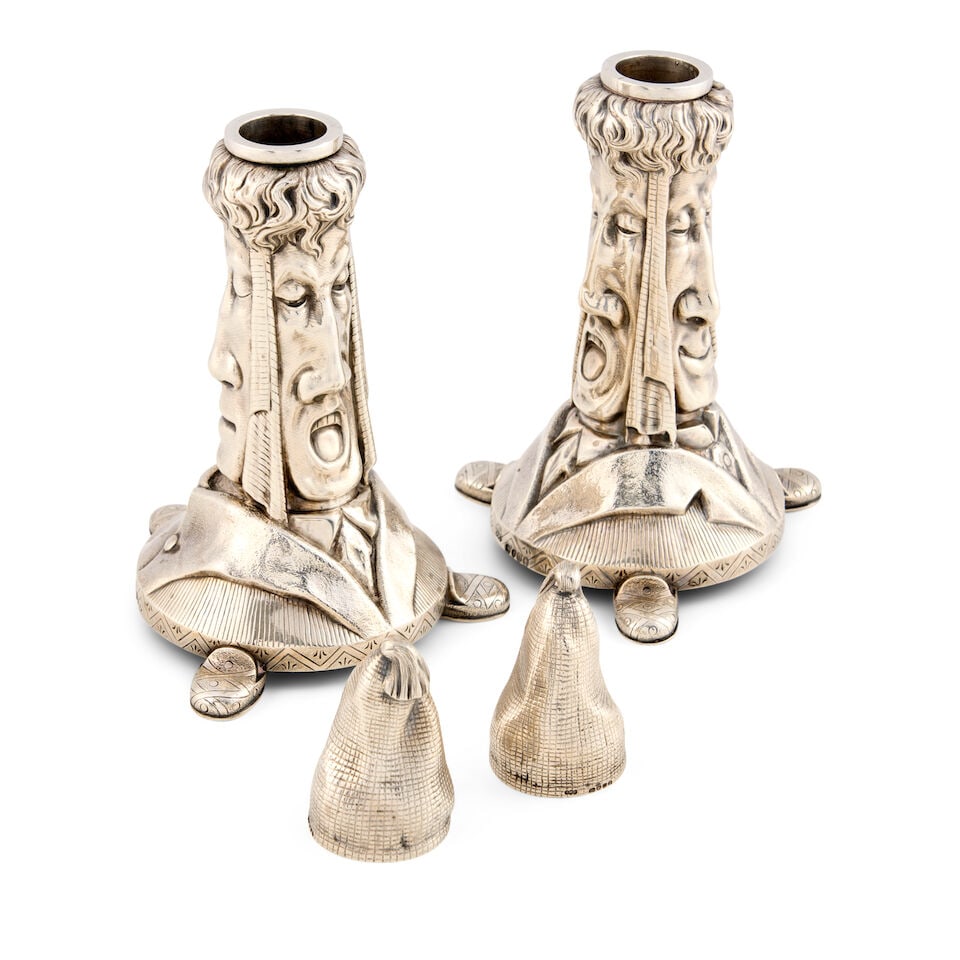 Pair of Victorian Sterling Silver Figural Candlesticks, - 2