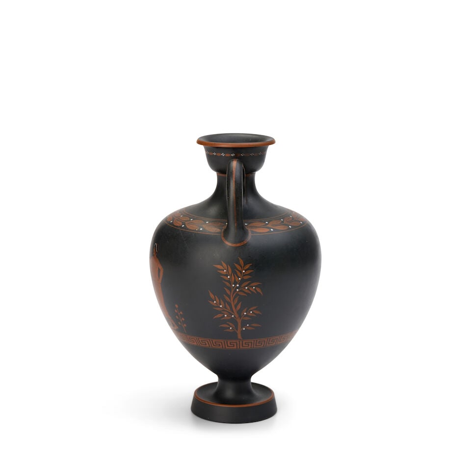 Wedgwood Encaustic Decorated Black Basalt Two-handled Vase, England, early 19th century, - 2