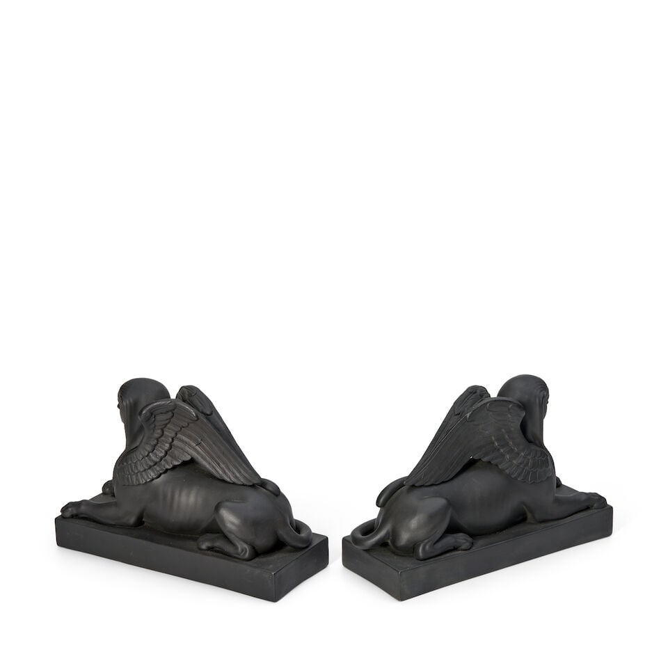 Pair of Wedgwood Black Basalt Models of Seated Sphinx, England, 19th century, - 2
