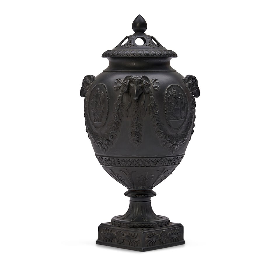 Wedgwood Black Basalt Potpourri Vase and Covers, England, 19th century, - 2