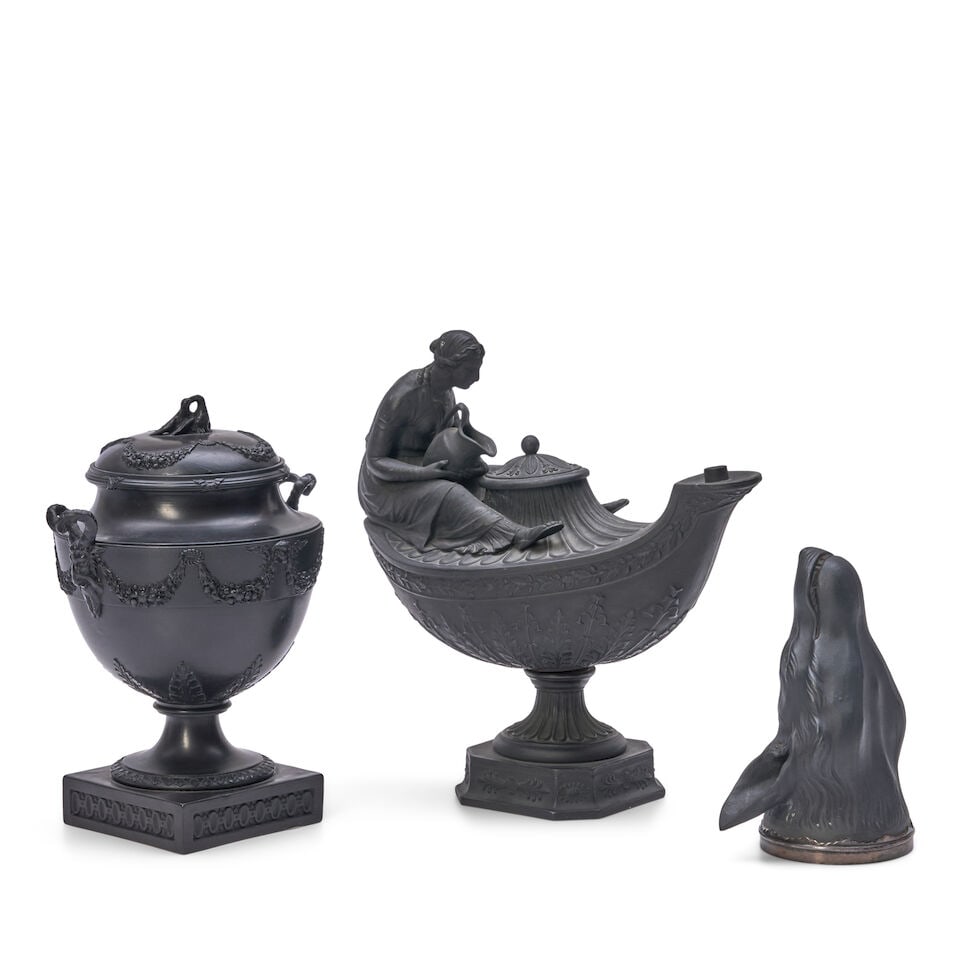 Three Black Basalt Items, England, late 18th and 19th century, - 2