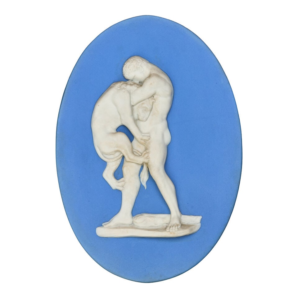 Wedgwood Solid Blue Jasper Plaque of Hercules Strangling the Lion, England, early 19th century, - 2