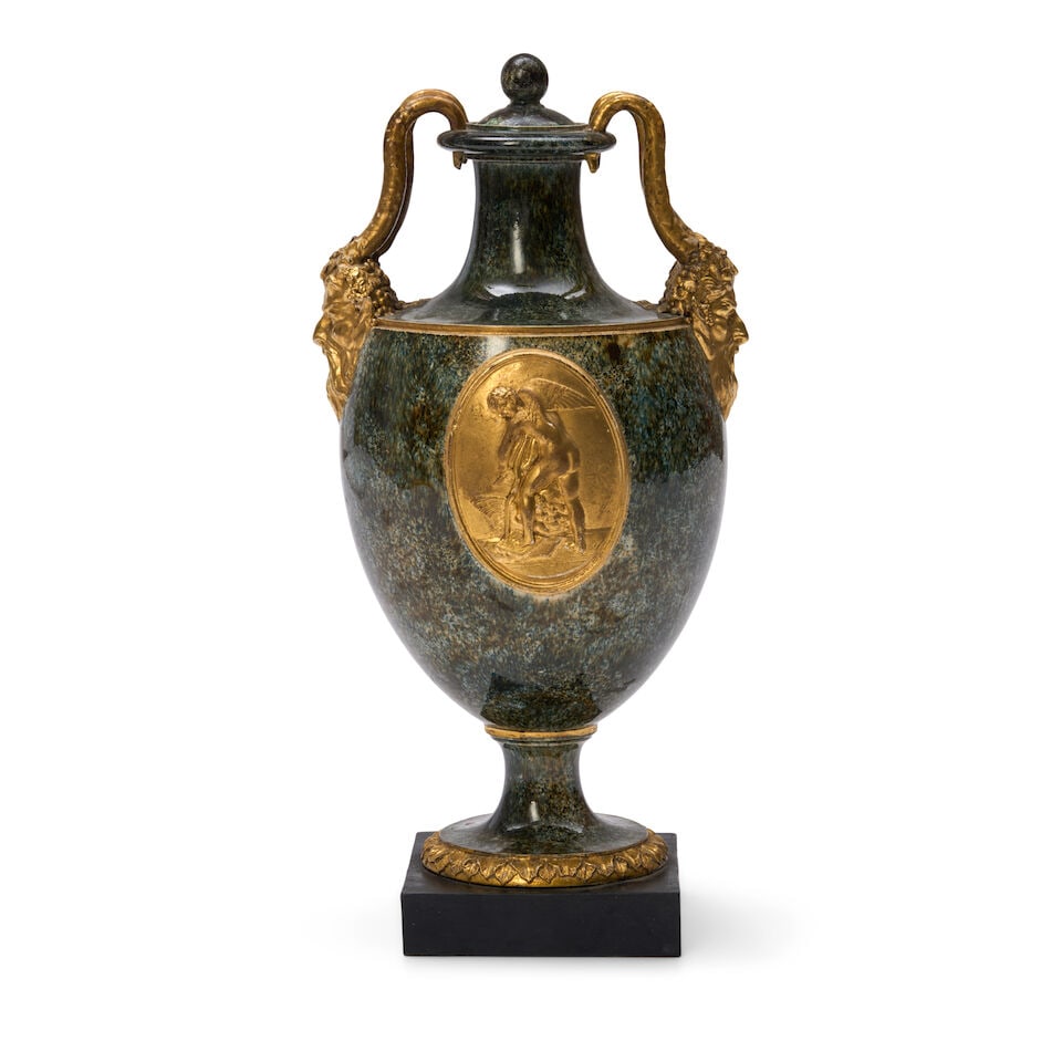 Wedgwood & Bentley Variegated and Gilded Vase & Cover, England, c. 1770, (1 of 2)