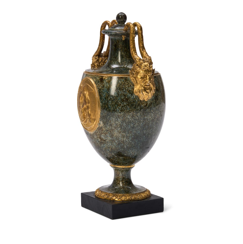 Wedgwood & Bentley Variegated and Gilded Vase & Cover, England, c. 1770, - 2