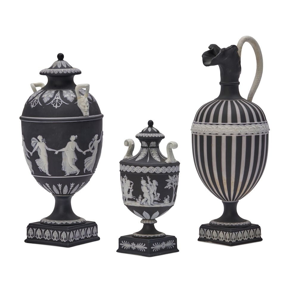 Three Wedgwood Black Jasper Dip Items, England, 19th century, - 2