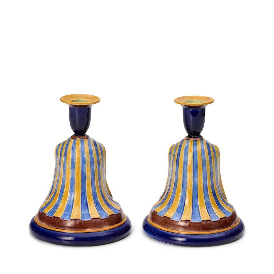 Pair of Wedgwood Majolica Sphinx Candlesticks, England, c. 1869, - 2