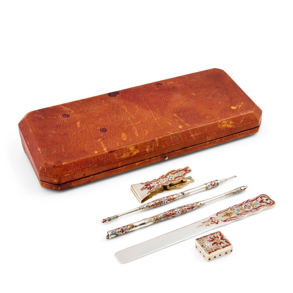 Tiffany & Co. Sterling Silver and Enamel Desk Set, - 4