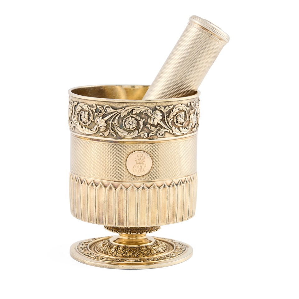 George III Sterling Silvergilt Shaving Beaker with Associated Brush, (1 of 3)