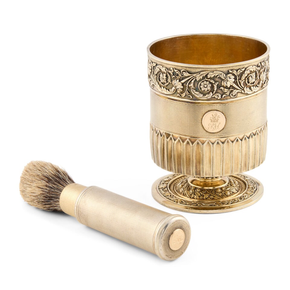 George III Sterling Silvergilt Shaving Beaker with Associated Brush, - 3