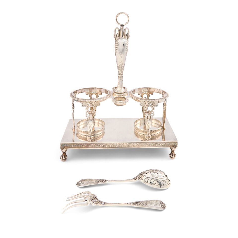 French Empire .950 Silver Cruet Stand, - 2