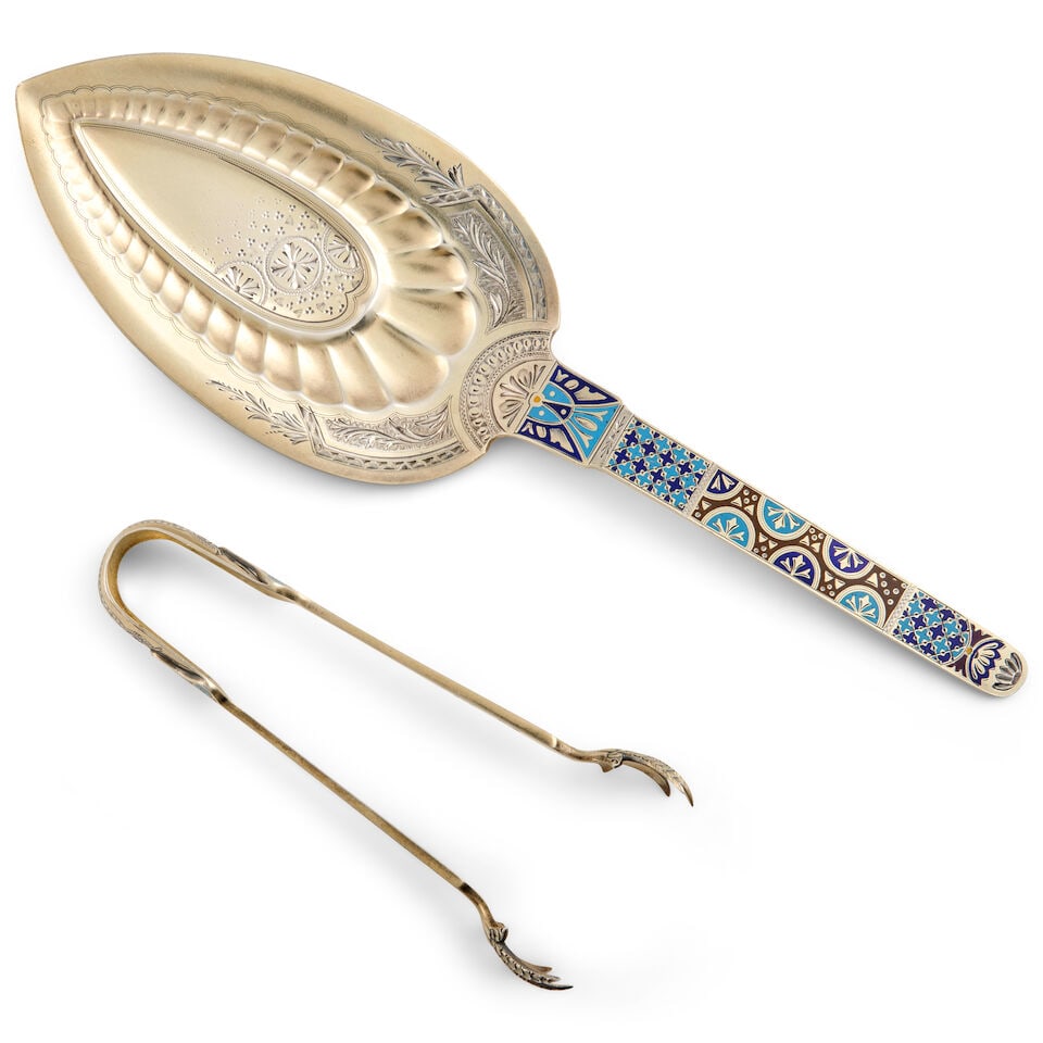 Two Pieces of Gorham Sterling Silvergilt and Enamel Flatware, - 2