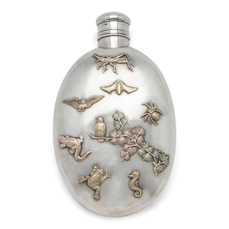 George Sheibler Sterling Silver and Mixed Metal Flask, (1 of 4)