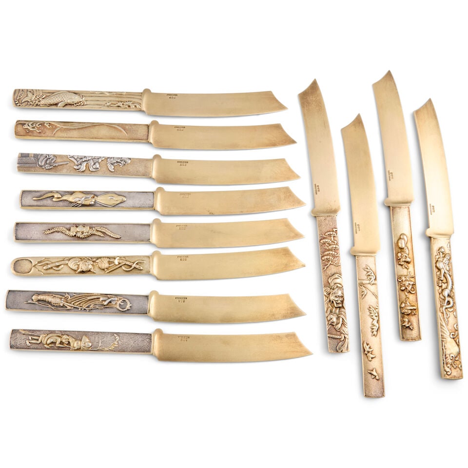 Twelve Gorham Sterling Silver and Parcel-gilt Knives, - 2