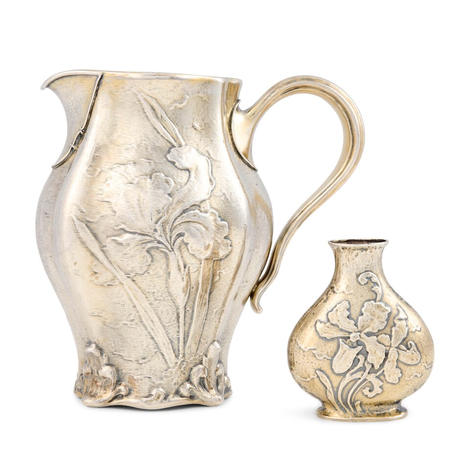 Gorham Sterling Silver and Enamel Bud Vase and Pitcher, - 2