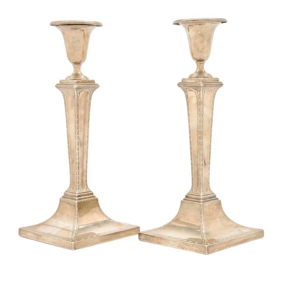 Pair of George V Sterling Silver Candlesticks, - 2