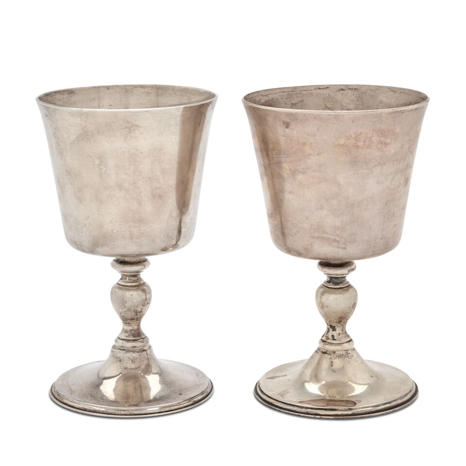 Pair of Elizabeth II Sterling Silver Goblets,: Pair of Elizabeth II Sterling Silver Goblets, London, 1972, Wakely & Wheeler, maker, ht. 5 7/8 in., approx. 19.50 troy oz. Footnotes: Property from the Herbie Oakes Collection. Provenance Acquired fro