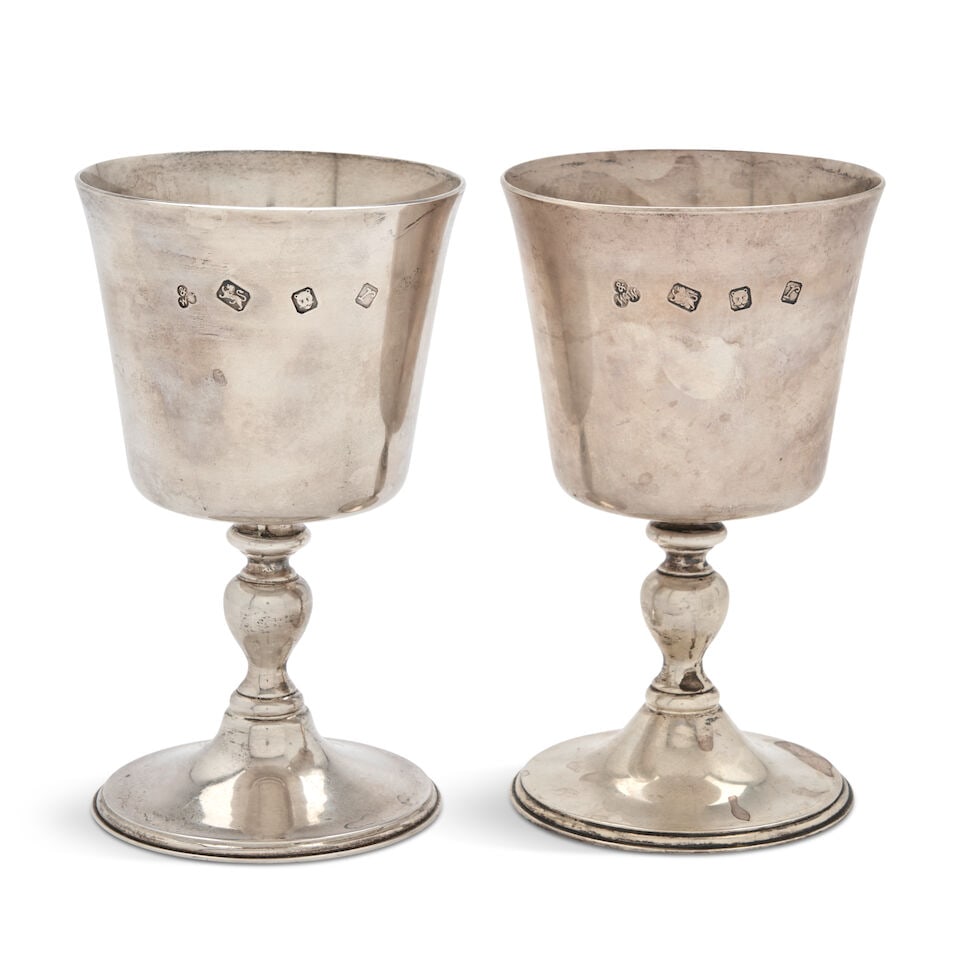 Pair of Elizabeth II Sterling Silver Goblets, - 2