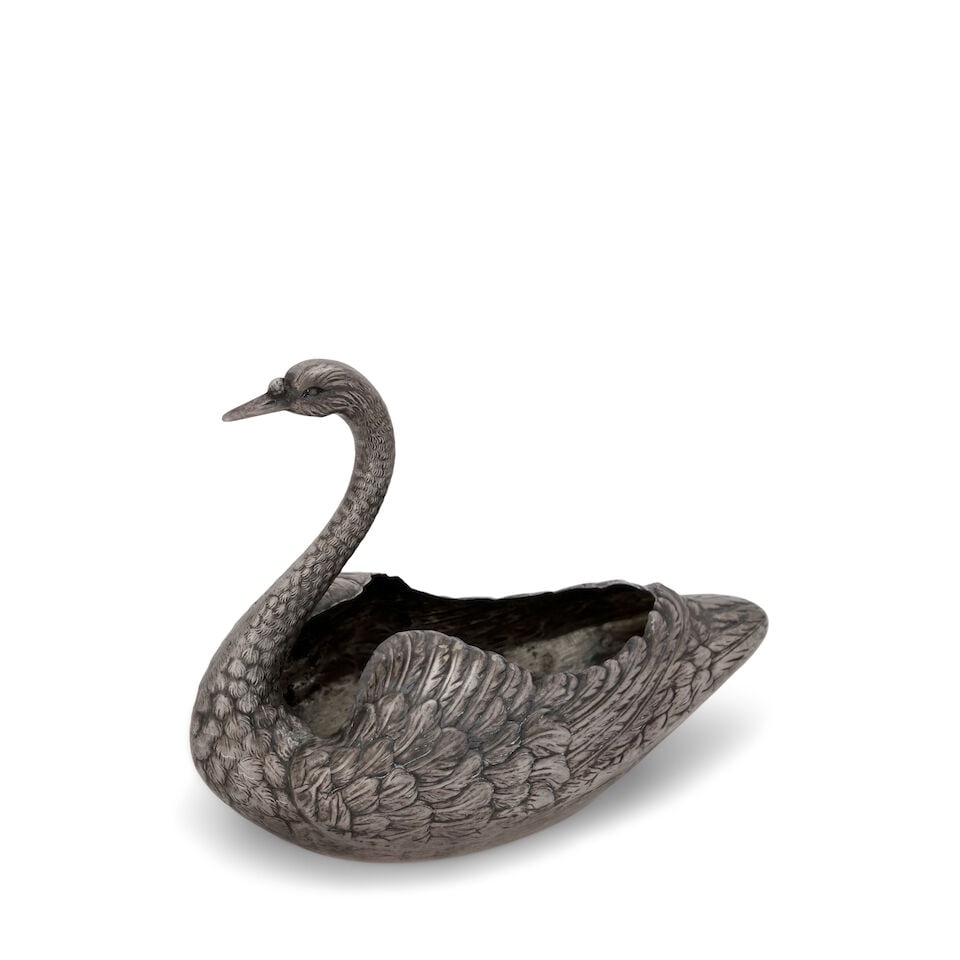 Black, Starr & Frost Sterling Silver Swan,: Black, Starr & Frost Sterling Silver Swan, New York, early 20th century, realistically modeled, the underside monogrammed, ht. 6, lg. 8 in., approx. 8.30 troy oz. For further information on this lot p