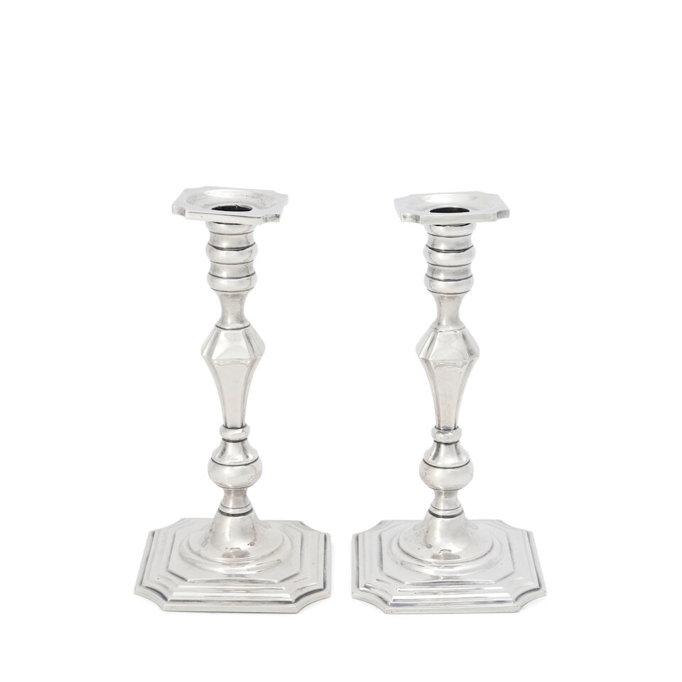 Pair Redlich & Co. Sterling Silver Candlesticks,: Pair Redlich & Co. Sterling Silver Candlesticks, New York, mid-20th century, in the George II style, ht. 9 in., weighted. For further information on this lot please visit Bonhams.com For further infor