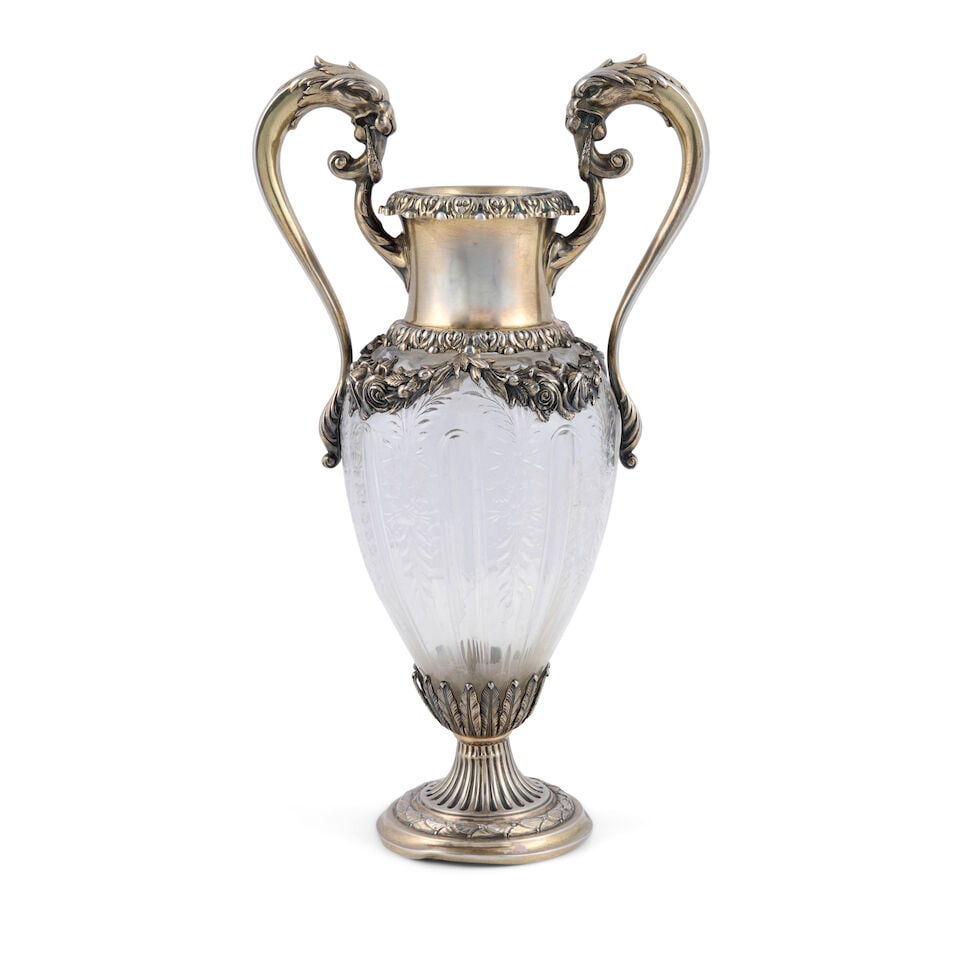Durgin Sterling Silver and Crystal Vase, - 3