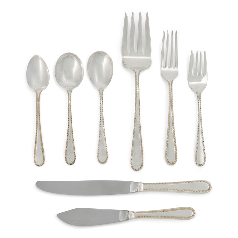 S. Kirk and Son 'Golden Winslow' Sterling Silver Flatware Service,: S. Kirk and Son 'Golden Winslow' Sterling Silver Flatware Service, Baltimore, Maryland, 20th century, includes eight of each: hollow-handle dinner knives, dinner forks, salad forks, soupspoons; sixtee