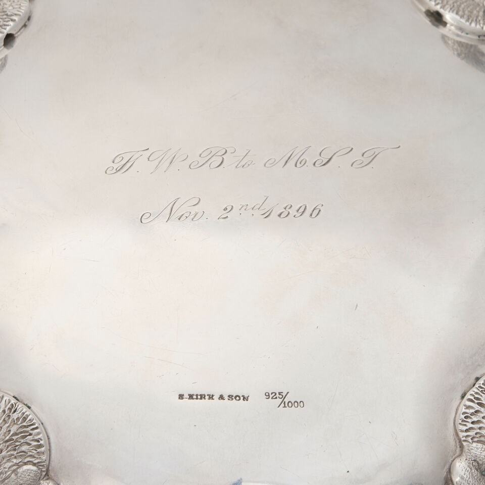 S. Kirk & Son Sterling Silver Covered Butter Dish,: S. Kirk & Son Sterling Silver Covered Butter Dish, Baltimore, Maryland, 1868-1898, of standard form, the domed cover with a recumbent cow finial, the interior retaining its pierced liner, set on three
