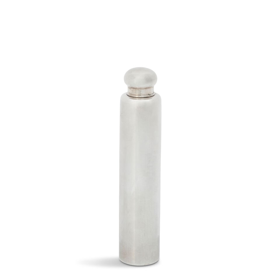 Tiffany & Co. Sterling Silver Flask,: Tiffany & Co. Sterling Silver Flask, New York, 1907-1938, pattern 15236, order 5047, cylindrical form, ht. 7 in., approx. 4.85 troy oz. Footnotes: Provenance Kodner Galleries Inc., Dania Beach, FL, Ap