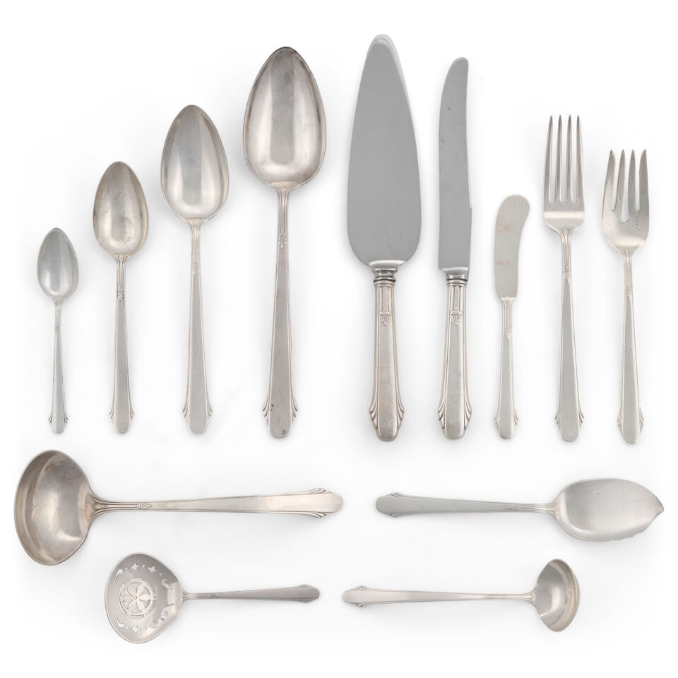 Gorham 'Hunt Club' Sterling Silver Flatware Service,: Gorham 'Hunt Club' Sterling Silver Flatware Service, Providence, Rhode Island, mid-20th century, includes twelve of each: hollow handle dinner knives, flat handle butter spreaders, dinner forks, salad