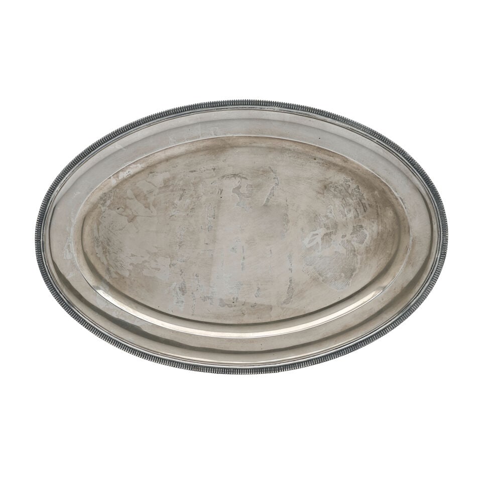 Puiforcat .800 Silver Tray,: Puiforcat .800 Silver Tray, Paris, late 19th/early 20th century, bearing the second standard French export mark (1878-1973) and the German crown and crescent moon, related by Carl Becker, oval with a