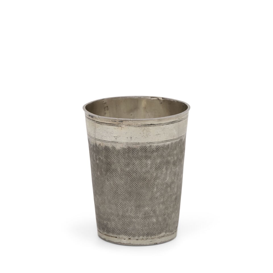 German Silver Snakeskin Cup,: German Silver Snakeskin Cup, Nuremberg, late 17th century, Thomas Ringler, maker, of standard form, ht. 3 1/2 in., approx. 4.15 troy oz. For further information on this lot please visit