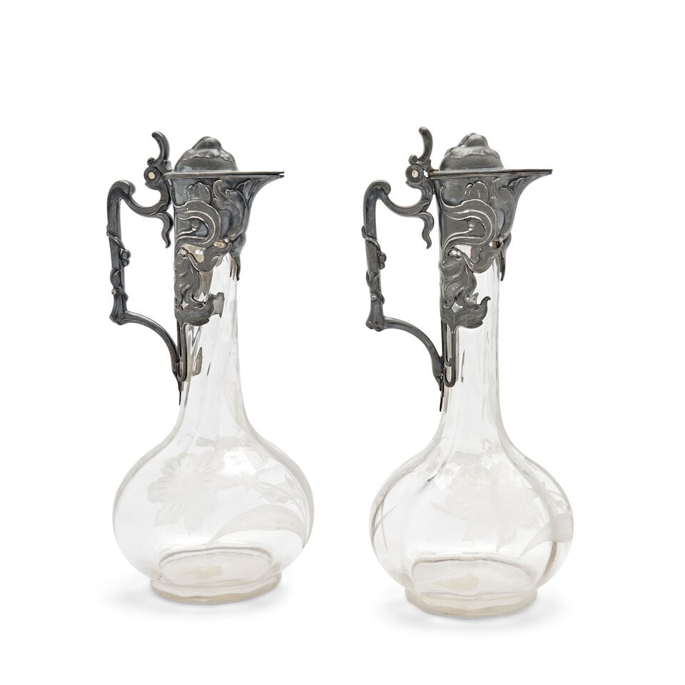 Pair of Württembergische Metallwarenfabrik Silver-plated Claret Jugs, - 2