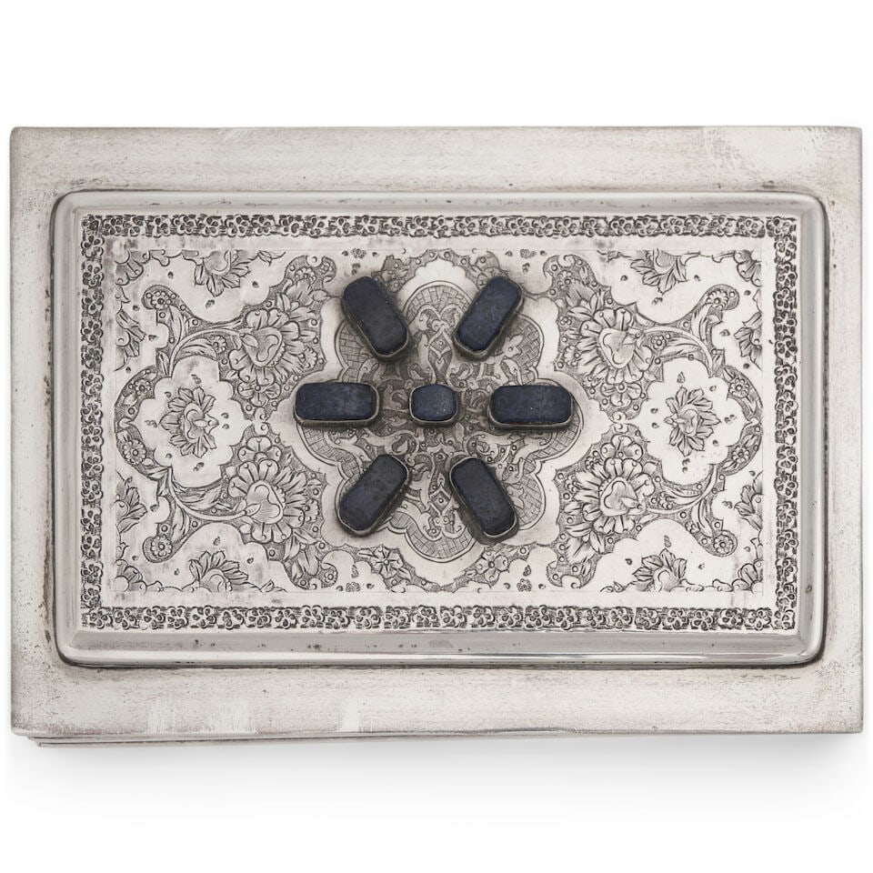 German Silver-mounted Lapis Box, - 3
