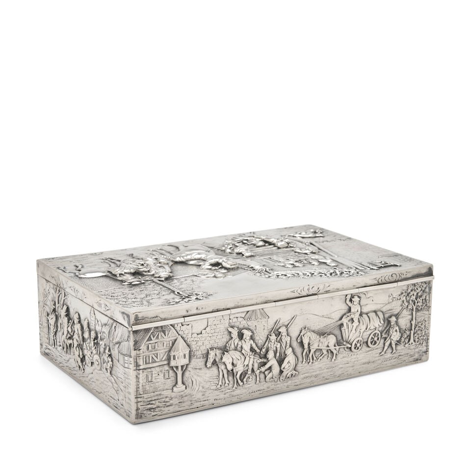 German .800 Silver Repousse Box, - 3