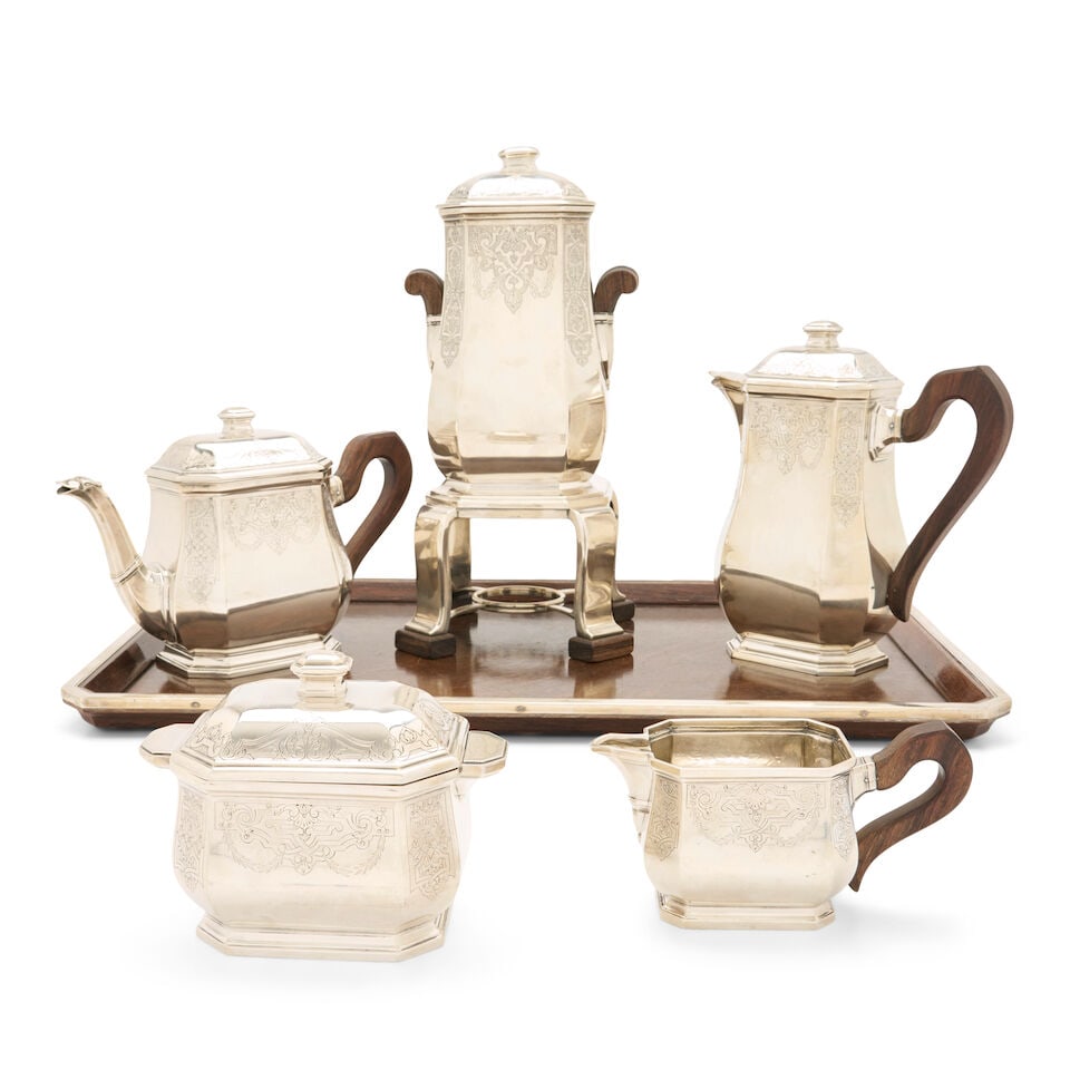 Tetard Freres .950 Silver Coffee and Tea Service with Tray, - 2