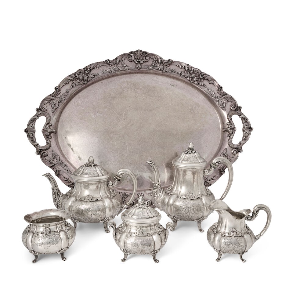 Italian .800 Silver Coffee and Tea Service with Tray, - 2