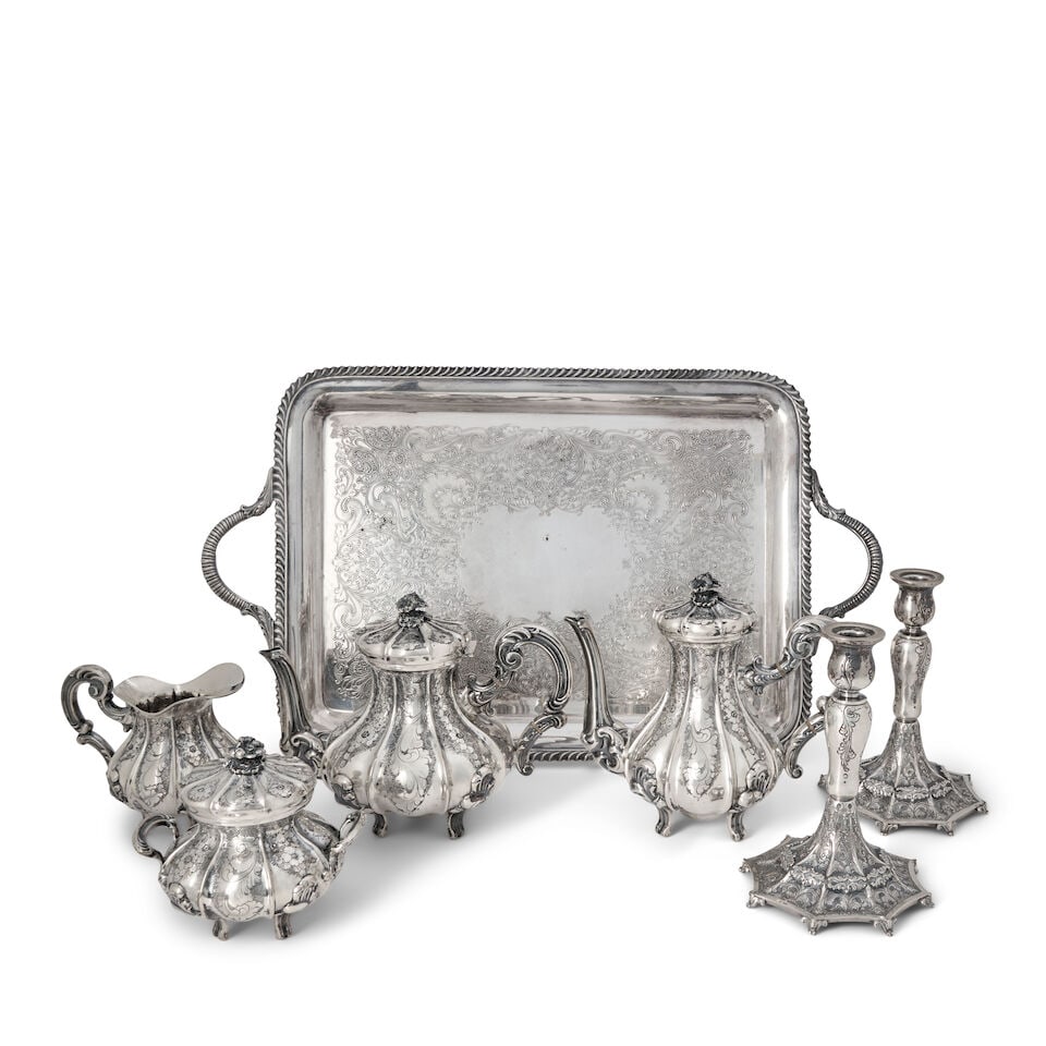 Italian .800 Silver Coffee and Tea Set, - 2