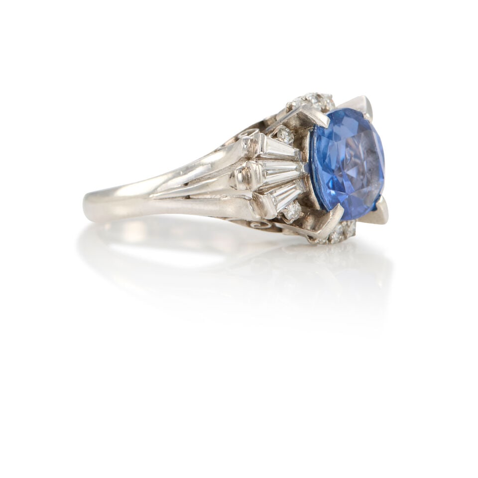 PLATINUM, SAPPHIRE, AND DIAMOND RING WITH GIA REPORT - 2