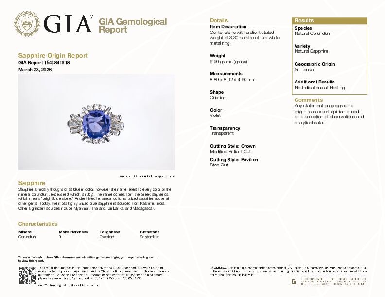 PLATINUM, SAPPHIRE, AND DIAMOND RING WITH GIA REPORT - 3