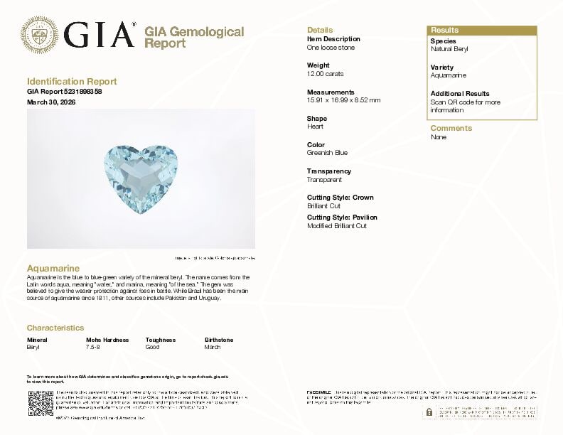 14K GOLD AND AQUAMARINE RING WITH GIA REPORT - 3